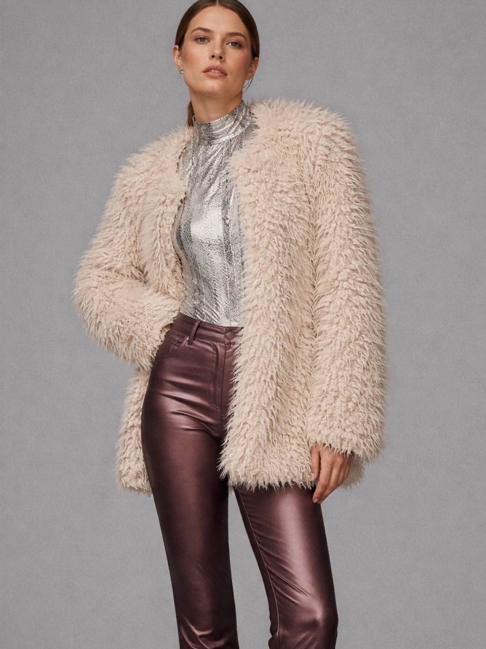 Bishop + Young Anthropologie Blush Fuzzy Jacket Size M Open Front